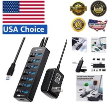 SuperSpeed USB Hub 3.0 - 7 Data Ports + 1 Charging Port, 4ft Cable Included