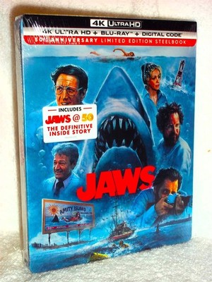 Jaws 50th Anniversary (4K/Blu-ray, 2025 STEELBOOK) Steven Spielberg killer shark