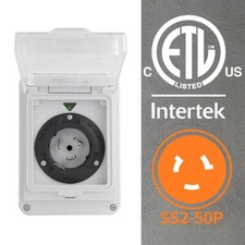 50 Amp Generator Inlet Box,125/250 Volt,NEMA SS 2-50P Power Inlet Box 3 Prong
