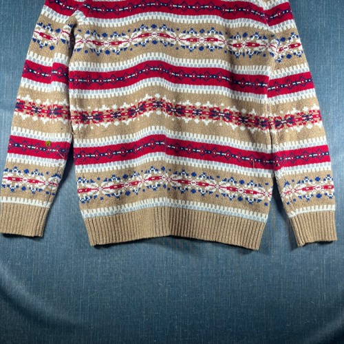 Lands End Boys Sweater Beige Red Fair Isle Long Sleeve Pullover Size M Cotton - Picture 12 of 15