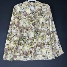 CJ BANKS Plus 2X (20W-22W) Linen Blend Button Down Light Jacket- Shirt w/Roses