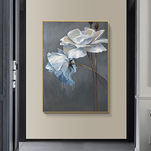 Handgefertigtes Ölgemälde weiße Blume modern Wandbild auf Leinwand hängendes Wandbild - Bild 1 von 5