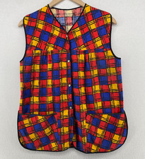 Vintage Smock Apron OS Check House Coat Kitchen Cobbler Vest Pearl Snap Red Blue