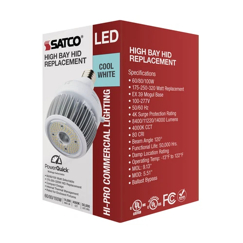Satco S33112 LED 100V-277V =300W Metal Halide HID Replacement Mogul EX39 4000K - Picture 12 of 12