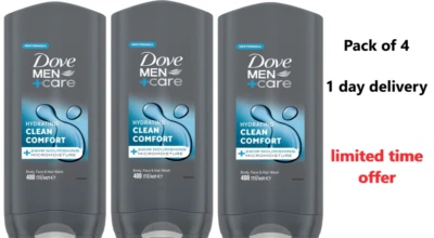 3 x 400 ml Dove Men + Care Clean Comfort Body Wash Mens Shower Gel