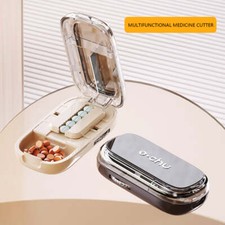 Portable 2 in 1 Pill Cutter Medicine Box Adjustable Pill Splitter High-capacity