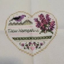 Finished Hearts Of America Cross Stitch New Hampshire Victoria Sampler B1