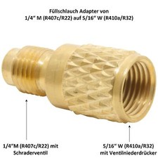 Refrigerante R410a/R32 tubo di riempimento adattatore 5/16 SAE-f 1/4 SAE-m aria condizionata