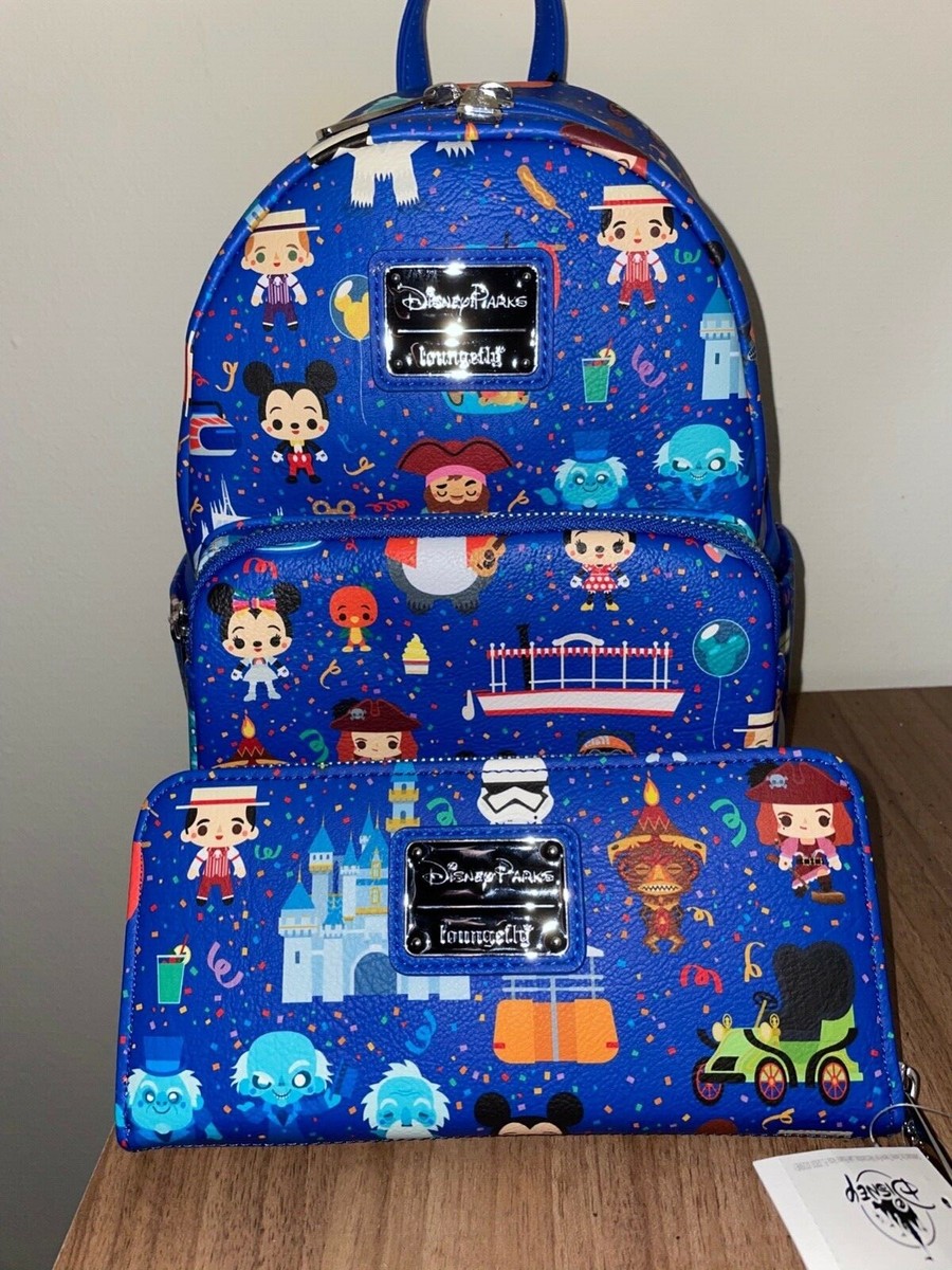 disney parks collage mini backpack by loungefly Disney Parks Collage Loungefly Mini Backpack & Wallet. New!