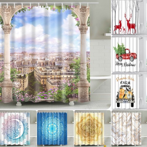 Bathroom Waterproof Shower Curtain Long Wide PEVA Curtains Mould Proof 12 Rings - Picture 2 of 36
