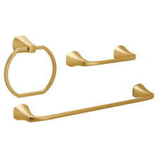 Moen Bath Hardware Set Lindor Brushed Gold Towel Bar Towel Ring Paper holoder