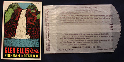 Original Vintage Glen Ellis Falls Pinkham Notch NH Travel Decal Sticker