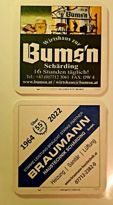 BAUMGARTNER BIER___Bums'n / Braumann Haustechnik 2022___Bierdeckel Österreich