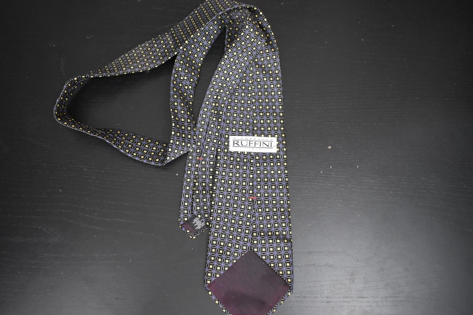 Corbata de cuello vintage Gianfranco Ruffini negro púrpura diseño patrón seda para hombre 4"x56" Foto 3 de 4