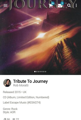 Rob Moratti ~ Tribute to Journey Numbered #299  CD 2015 Hi-Tech AOR Melodic Rock