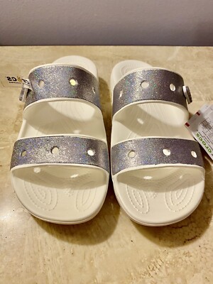 Authentic Crocs Classic Snow Sparkly White Sandals Women 9 / Men 7 Super Comfort
