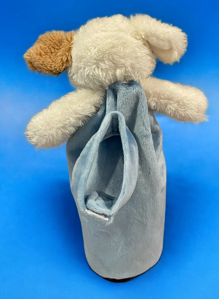 Bunnies By The Bay Puppy Dog Lovey Security Blanket Blue Brown White Satin - Image 2 of 3