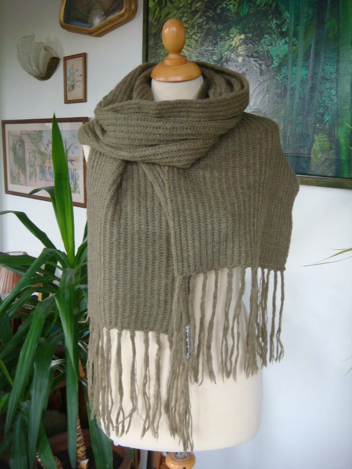 Foulard long vintage Christian Dior laine mélangée kaki 86