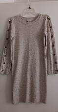 Cream & Multi LOFT Sweater Dress Mock Neck Drop Shoulder Long Sleeve Size M
