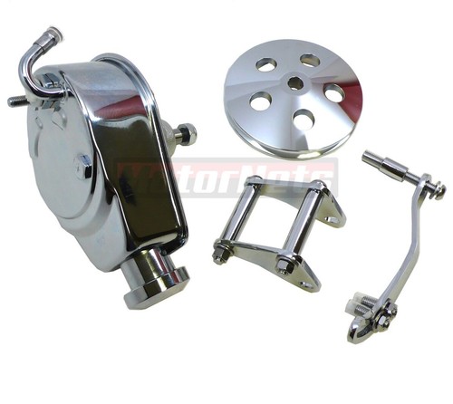 Chrome Saginaw Power Steering Pump Kit for SBC w/ Bracket & Alum Pulley LWP SWP - Picture 1 of 4