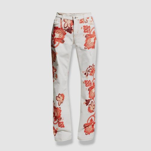 $1140 ETRO Women's White Floral Spaced Mid-Rise Straight-Leg Jeans Pants Size 33