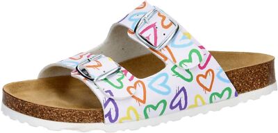 LICO  Bioline  Damen Pantolette  weiss/bunt  LEDERFUSSBETT  gepolstert