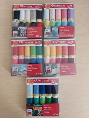 Gutermann Sew All Thread Set 100m x 10 reels - 734006 x 5 different colour sets