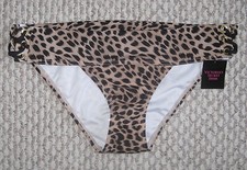 NWT VICTORIA'S SECRET LEOPARD CHEETAH PRINT XS BLACK LACE UP SIDE BIKINI BOTTOM