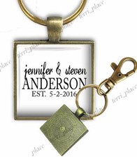 Custom Wedding Couple Names Date Glass Top Key Chain Personalized Jewelry