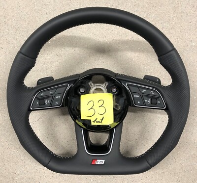 Audi A4 A5 S4 S5 Q5 SQ5 Half Perforated Flat Bottom Leather Steering Wheel # 33