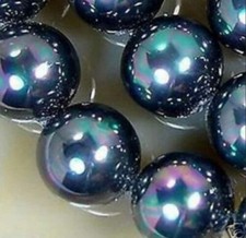 8/10/12/14/16mm Rainbow Black South Sea Shell Pearl Round Loose Bead 15''