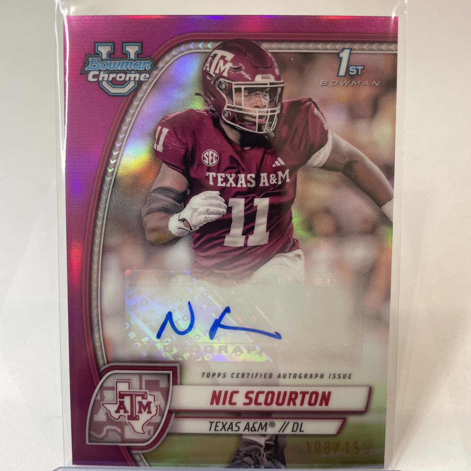2024 Bowman Chrome University Nic Scourton Fuchsia Auto /150