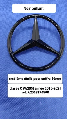 1 Logo étoile de coffre hayon mercedess Classe c W205 + 3 douilles noir brillant - Photo 1/3