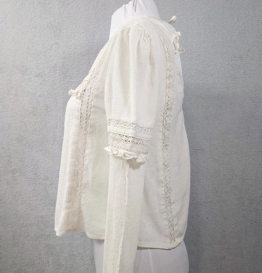 American Eagle 高领蕾丝娃娃上衣波西米亚农民衬衫女式 S 码 — 第 4/4 张图片