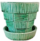 New ListingVINTAGE MCCOY POTTERY GREEN 5 INCH BASKETWEAVE FLOWER POT WITH ATTATCHED SAUCER
