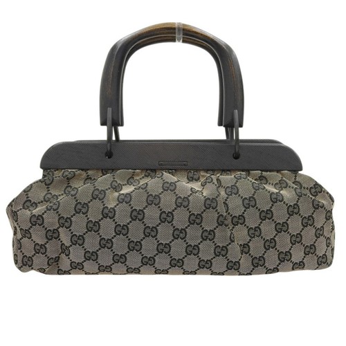 Authenticity GUCCI GG canvas wood handle handbag 112683 1705 beige x black GG lo