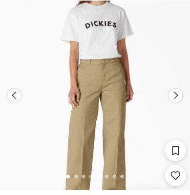 Dickies Women's High Rise Flat Front Wide Leg Tan Size 27 Khaki Pants