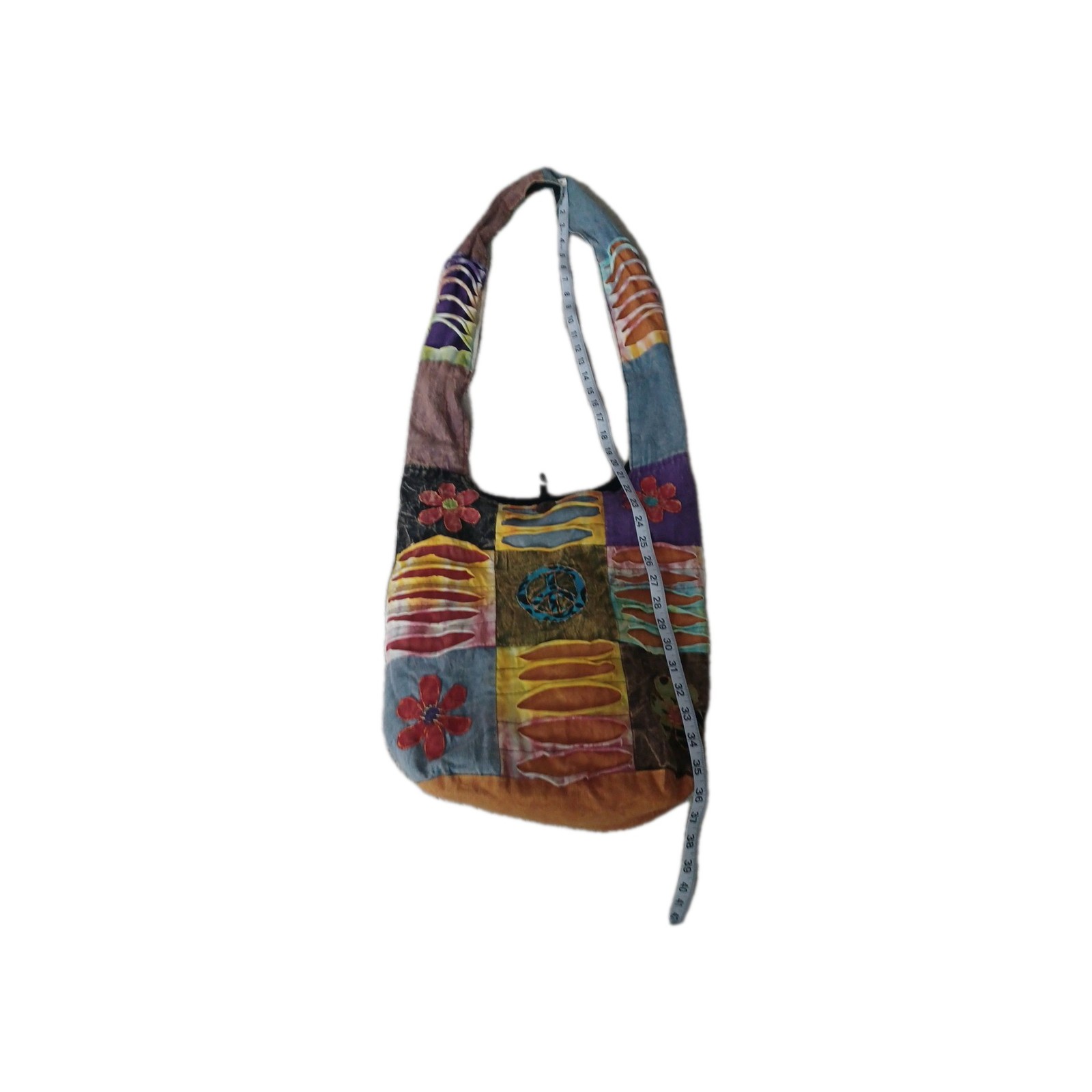 Handmade Hobo Bag Multi-Color Patchwork Peace Sig… - image 3