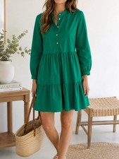 J.Crew Emerald Green Tiered Poplin Dress Small Coastal Cottagecore