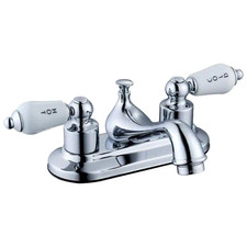 Teapot 4 In. Centerset Double-Handle Low-Arc Bathroom Faucet in Polished Chrome