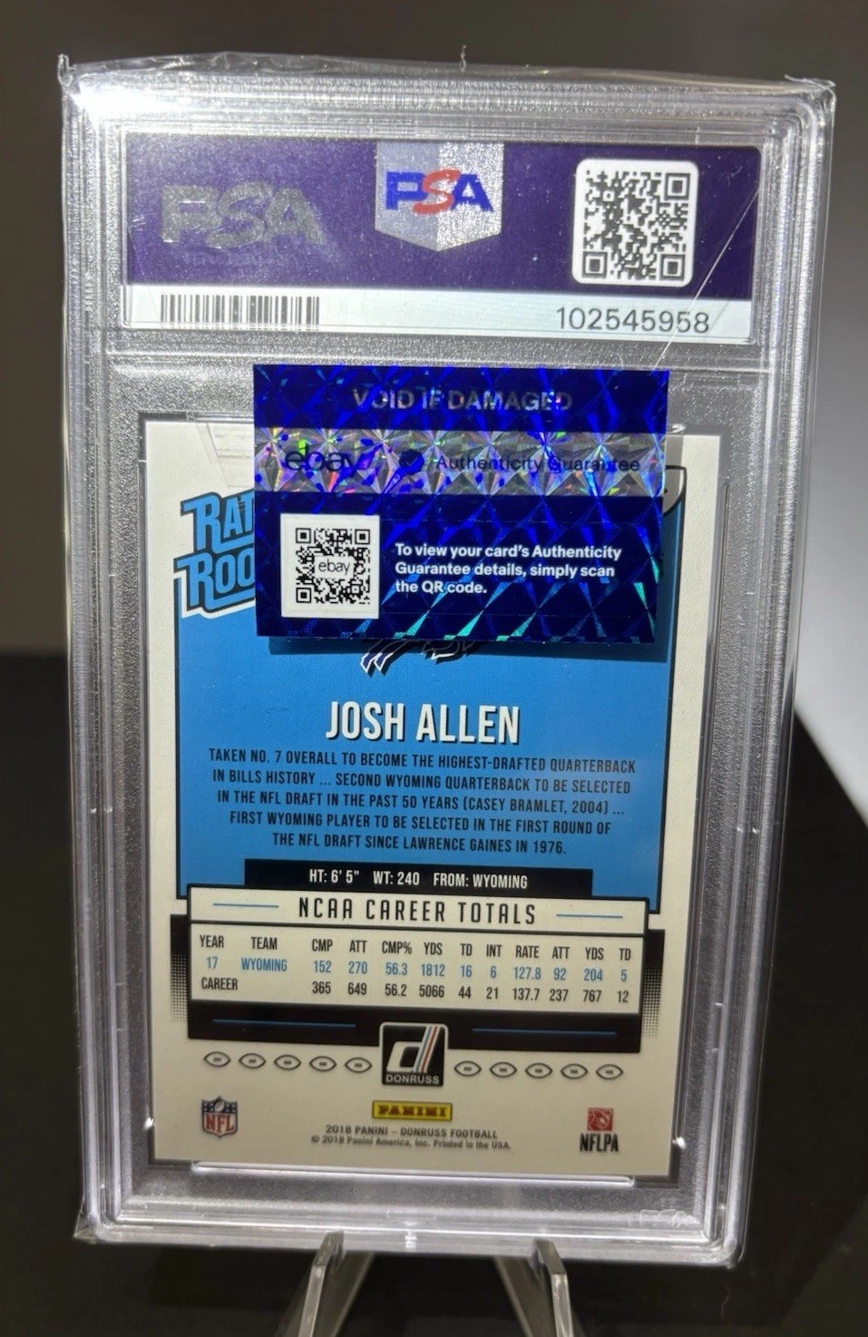 2018 Panini Donruss Josh Allen Rated Rookie #304 PSA 10 view 2