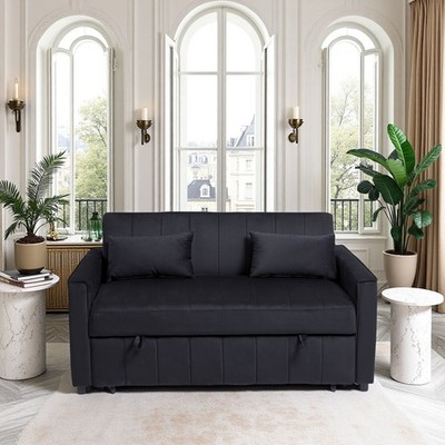 Sleeper Sofa Bed, 3-in-1 Velvet Pull Out Couch with Armrests, Storage Pockets