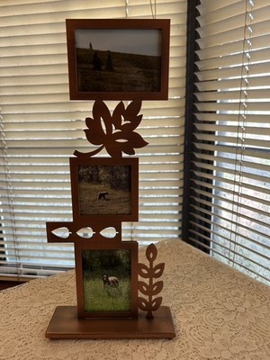 Heavy Metal Copper Color Stacked Of 3 Picture Frames Footed Leaf 4x2 3/4'' 2 3/4''
