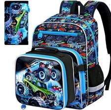 3pcs Cartoon Truck Backpack For Toddler Boys,...