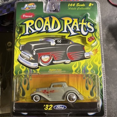 Jada 1932 Ford Three Window Coupe Rat Rod Gray w Red Flames Diecast Car 1:64 MOC