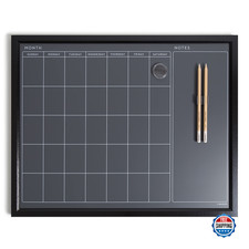 U Brands Magnetic Chalk Calendar Board, 16" x 20", Black Wood Style Frame, Premi