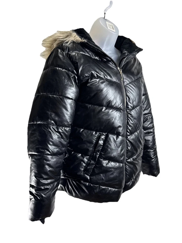 JUICY COUTURE Faux Fur Trim Hooded Black Down/ Feathers Bomber Zip Jacket Sz 14 - Image 4 of 4