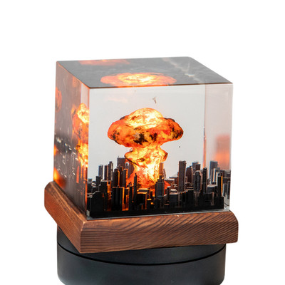 Explosion Resin Diorama Lamp, Atomic Bomb Fallout Art, Storm Cloud Lamp