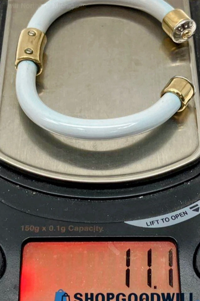 Henri Bendel Vintage Gold Tone Blue Logo Cuff  Bracelet - Image 3 of 3