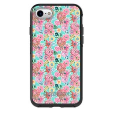 OtterBox Symmetry for Apple iPhone Pick Model Preppy Flowers Teal Background